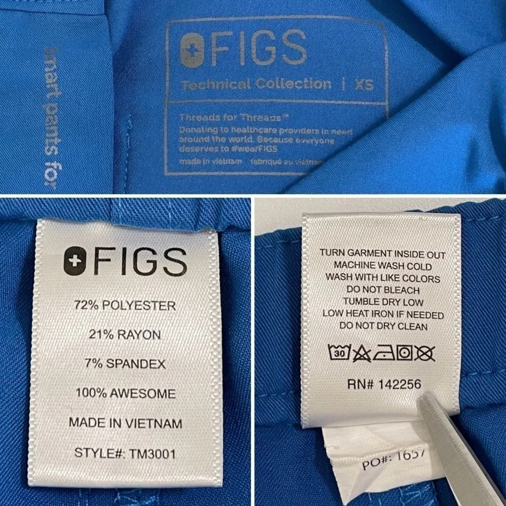 Figs Cairo Cargo Scrub Pants Drawstring Zip Fly Nine Pockets Royal Blue XS